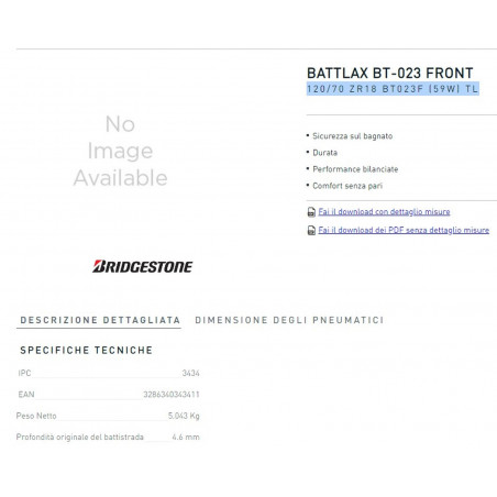 copertone Bridgestone 120/70 ZR18 BT023F (59W) TL