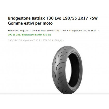 copertone Bridgestone 190/55-17 t30evo
